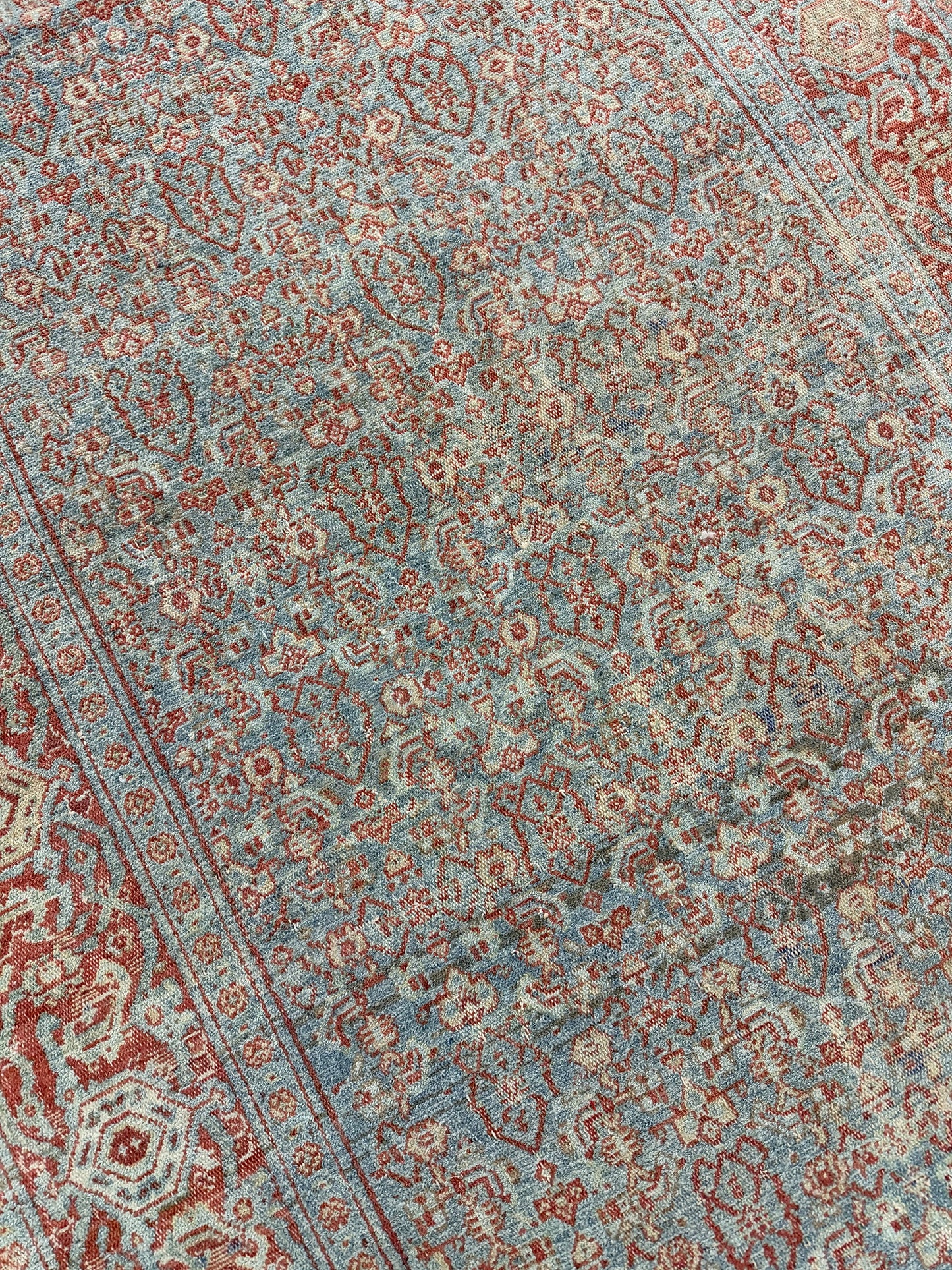 Antique Persian Malayer Runner - narrow runner - close-up of weave texture and pile [#19]
