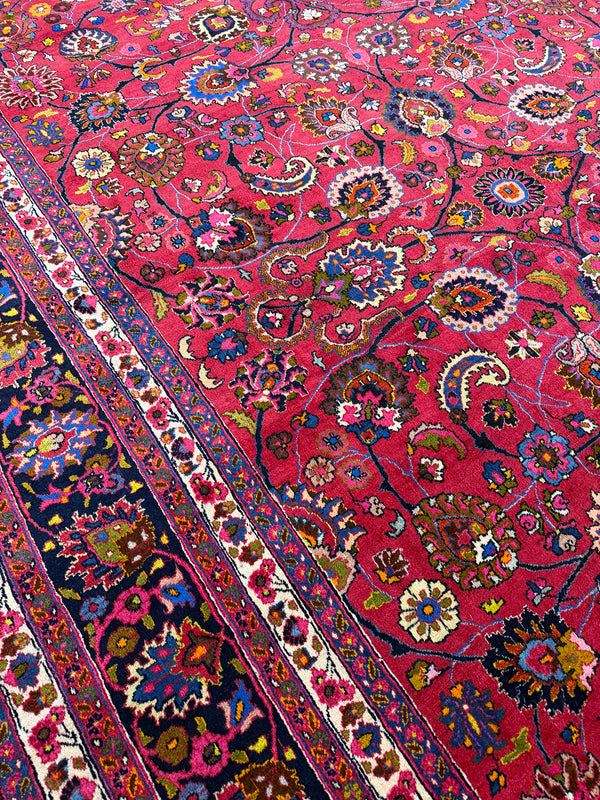 Antique Persian Mashad - detailed border and fringe [#6]