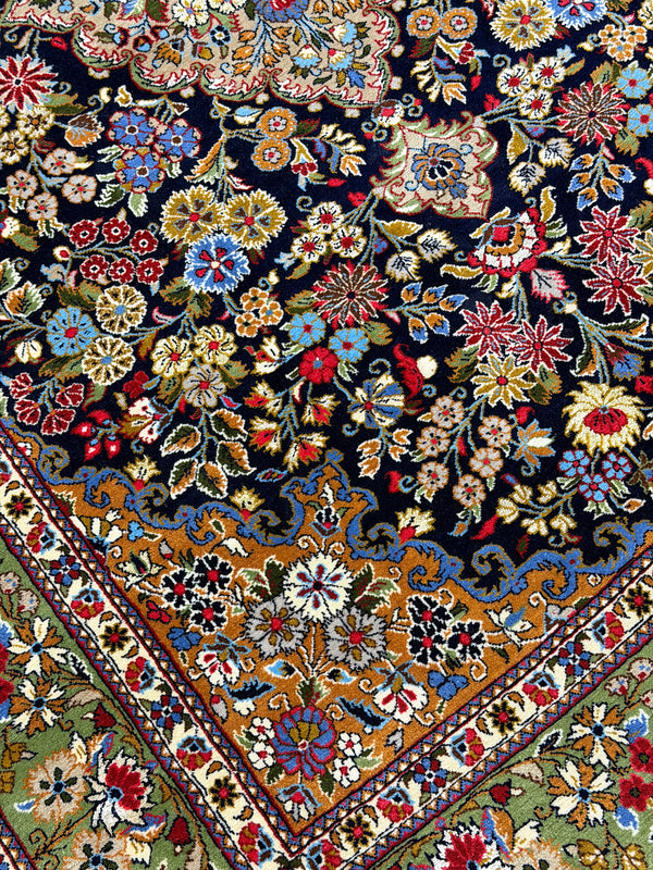 Vintage Fine Persian Qum - detailed border and fringe