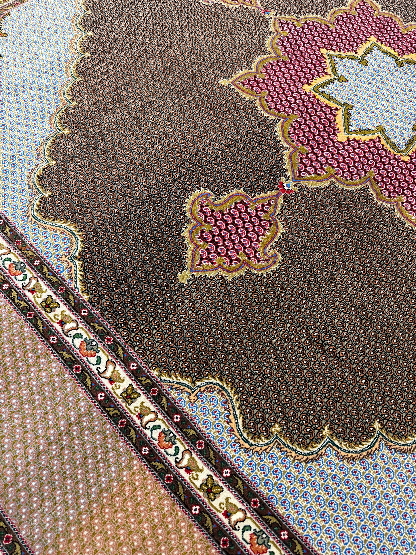 Vintage Fine Persian Square Tabriz - detailed border and fringe