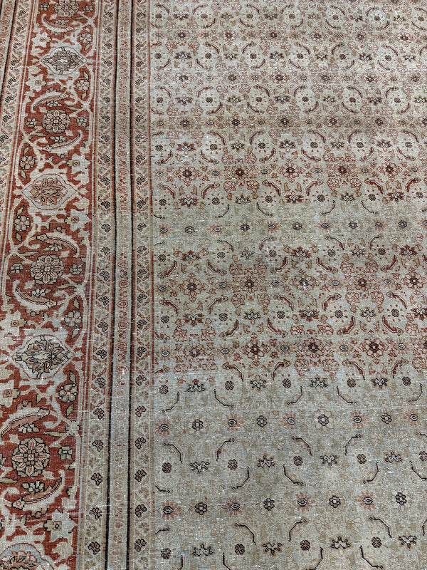Antique Persian Tabriz - detailed border and fringe [#34]