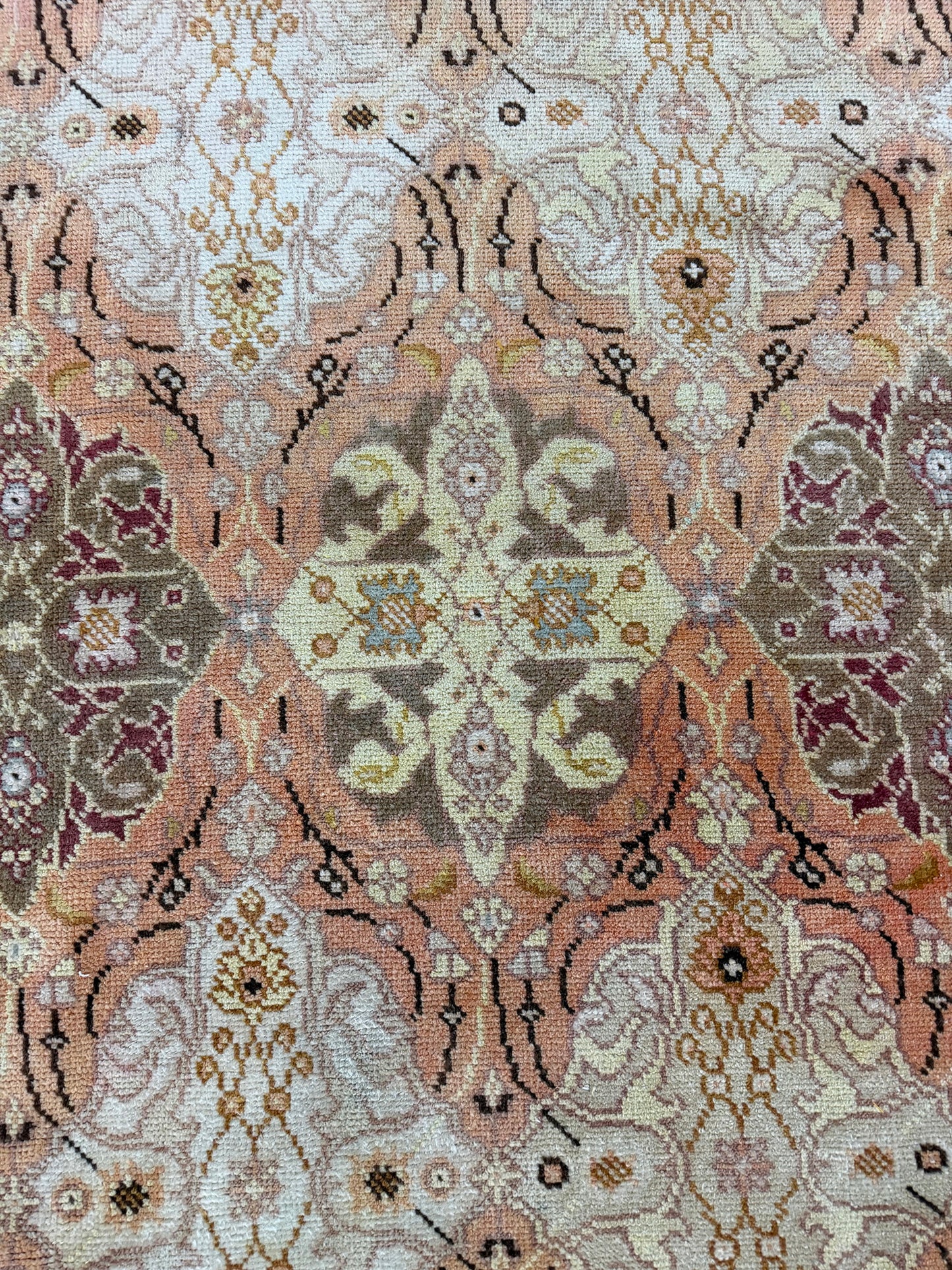 Antique Turkish Oushak - hand-knotted in Turkey - overhead flat lay view [#23]