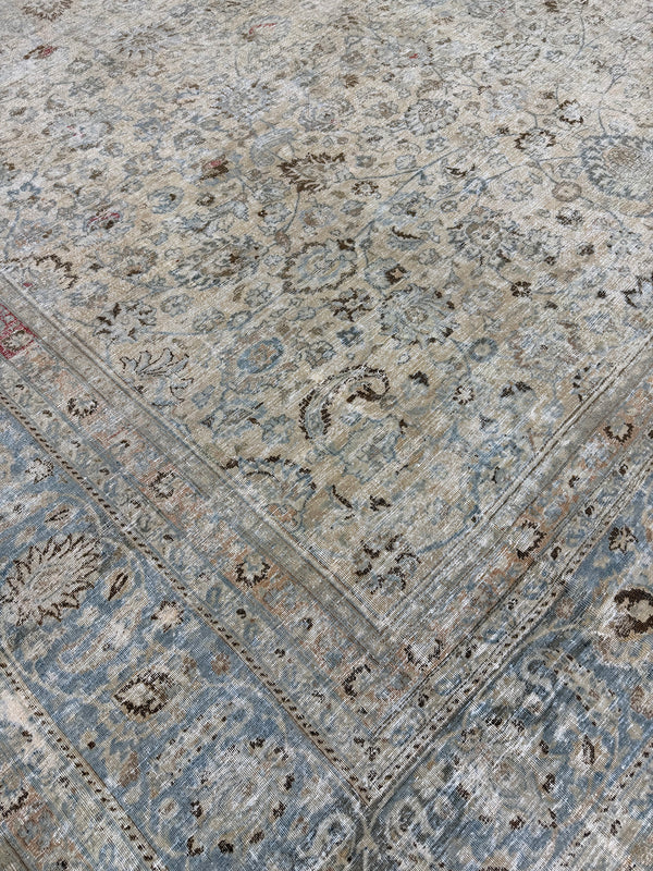 Antique Persian Mashad - detailed border and fringe [#7]