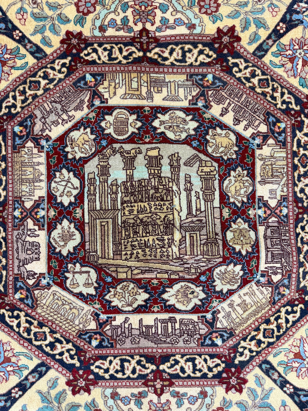 Fine Vintage Persian Tabriz Signed by Gandomi - overhead flat lay view