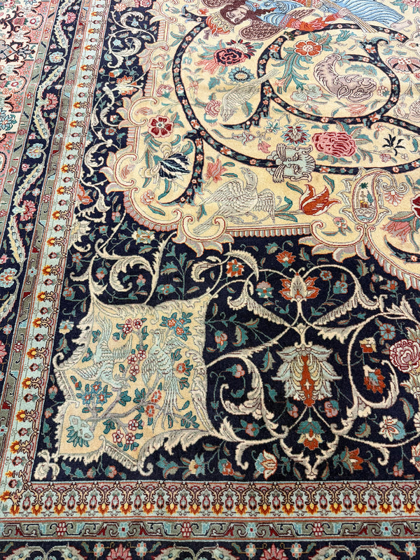 Fine Vintage Persian Tabriz Signed by Gandomi - detailed border and fringe