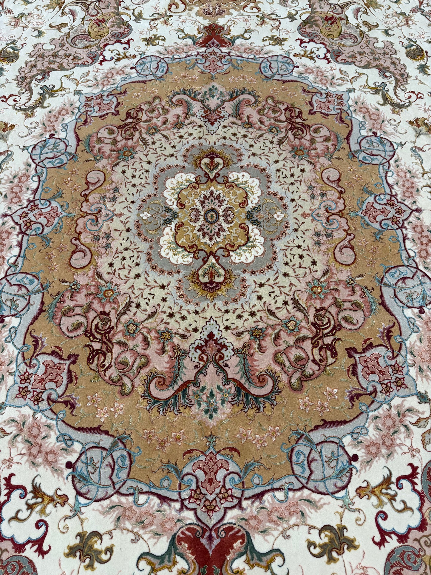 Fine Vintage Persian Tabriz Signed by Shirfar - overhead flat lay view