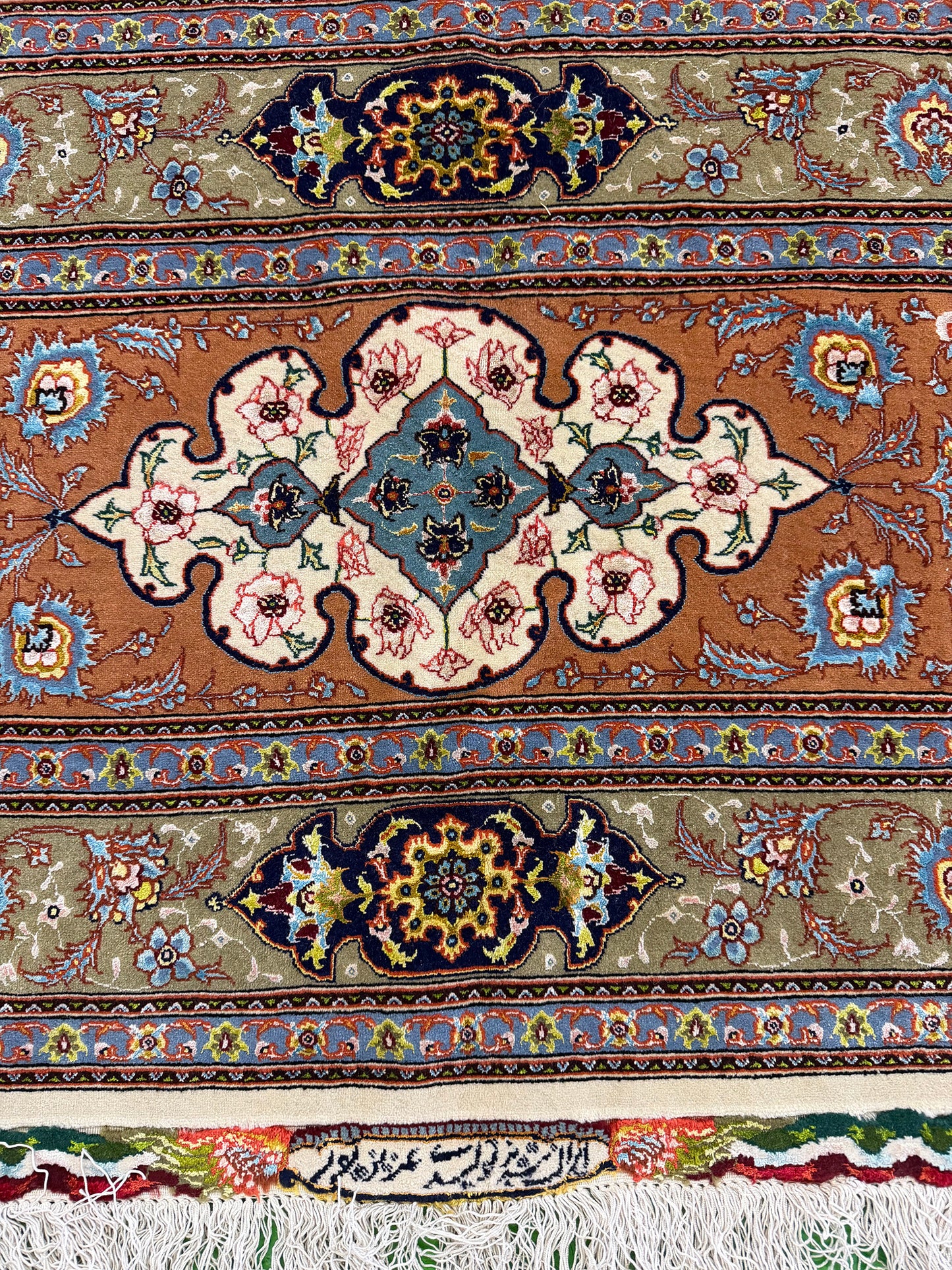 Fine Shahsavarpour Vintage Persian Tabriz Signed by Azizpour - close-up of weave texture and pile