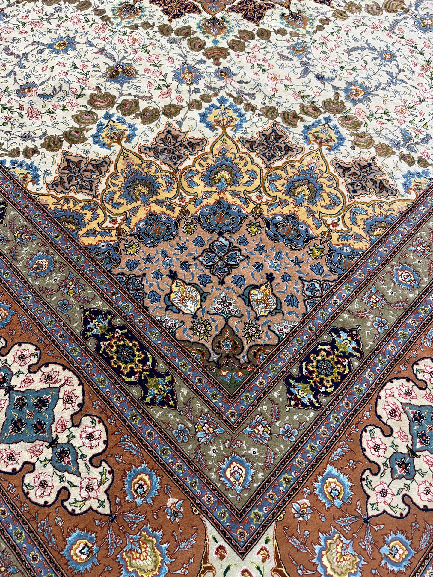 Fine Shahsavarpour Vintage Persian Tabriz Signed by Azizpour - styled in room setting
