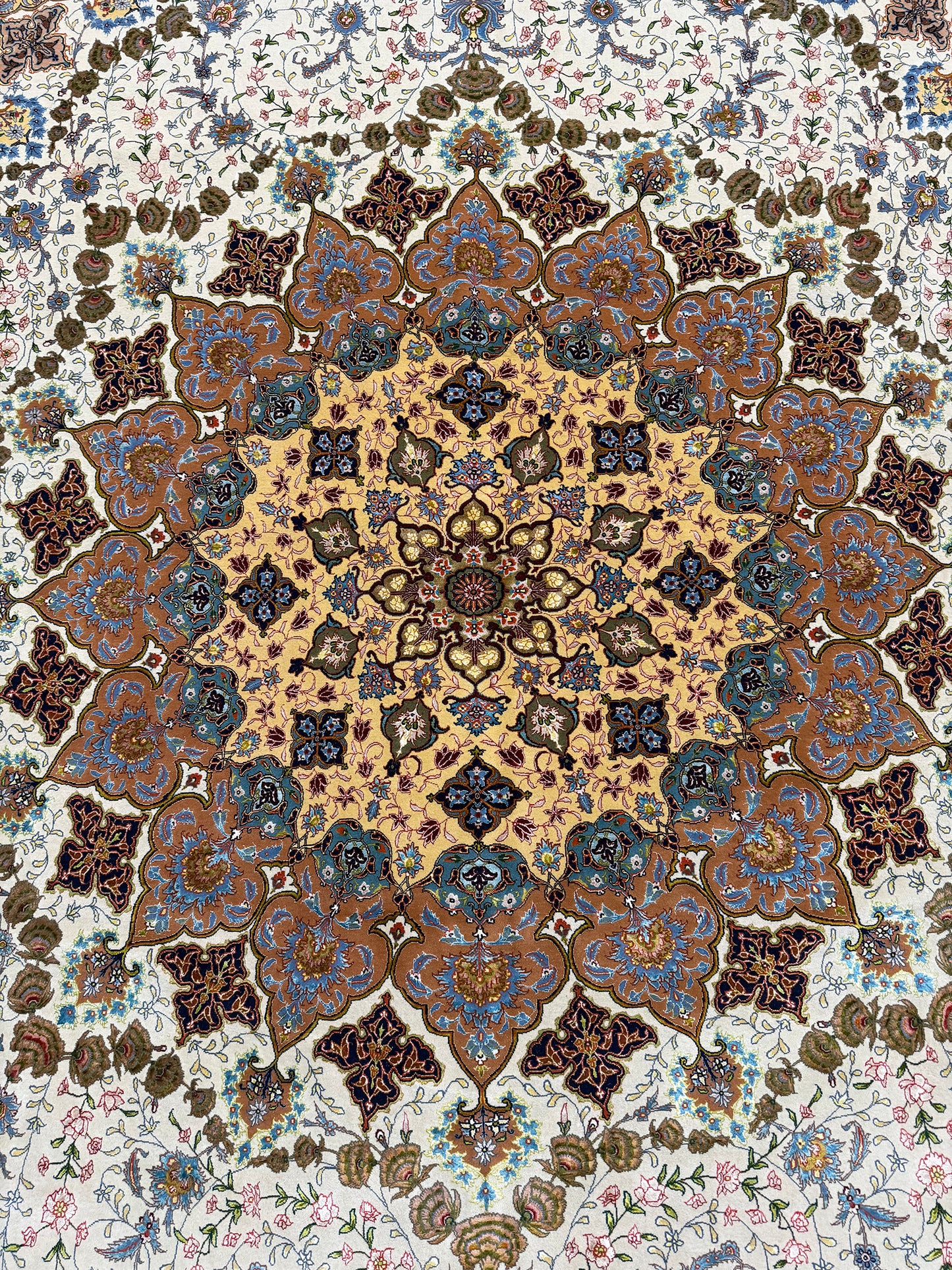 Fine Shahsavarpour Vintage Persian Tabriz Signed by Azizpour - overhead flat lay view