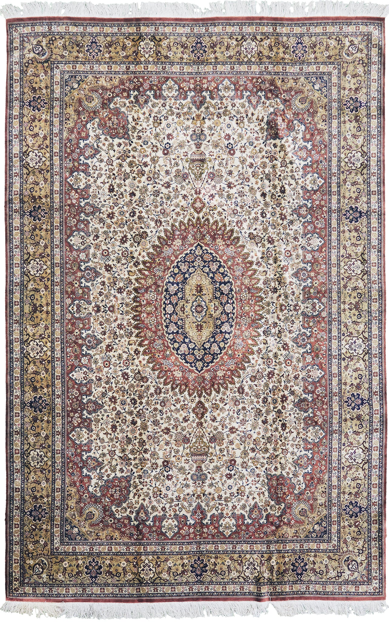 Fine Vintage Persian Silk Qum - pure silk - one-of-a-kind handmade area rug