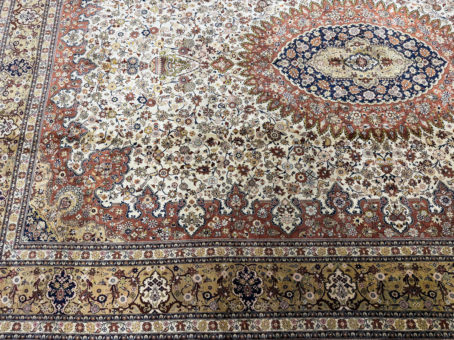 Fine Vintage Persian Silk Qum - pure silk - close-up of weave texture and pile