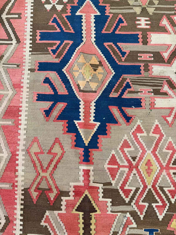 Antique Caucasian Kilim - flat-weave kilim - overhead flat lay view [#2]