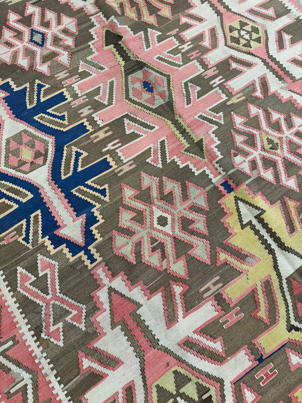 Antique Caucasian Kilim - flat-weave kilim - close-up of weave texture and pile [#2]