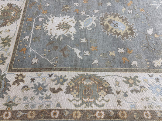 Turkish Oushak Revival Rug - hand-knotted in Turkey - overhead flat lay view [#40]