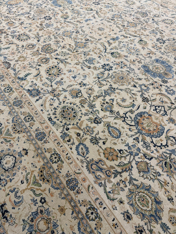 Vintage Persian Kashan Rug Allover Design - full length showing color variation