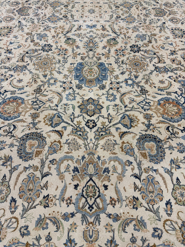 Vintage Persian Kashan Rug Allover Design - overhead flat lay view