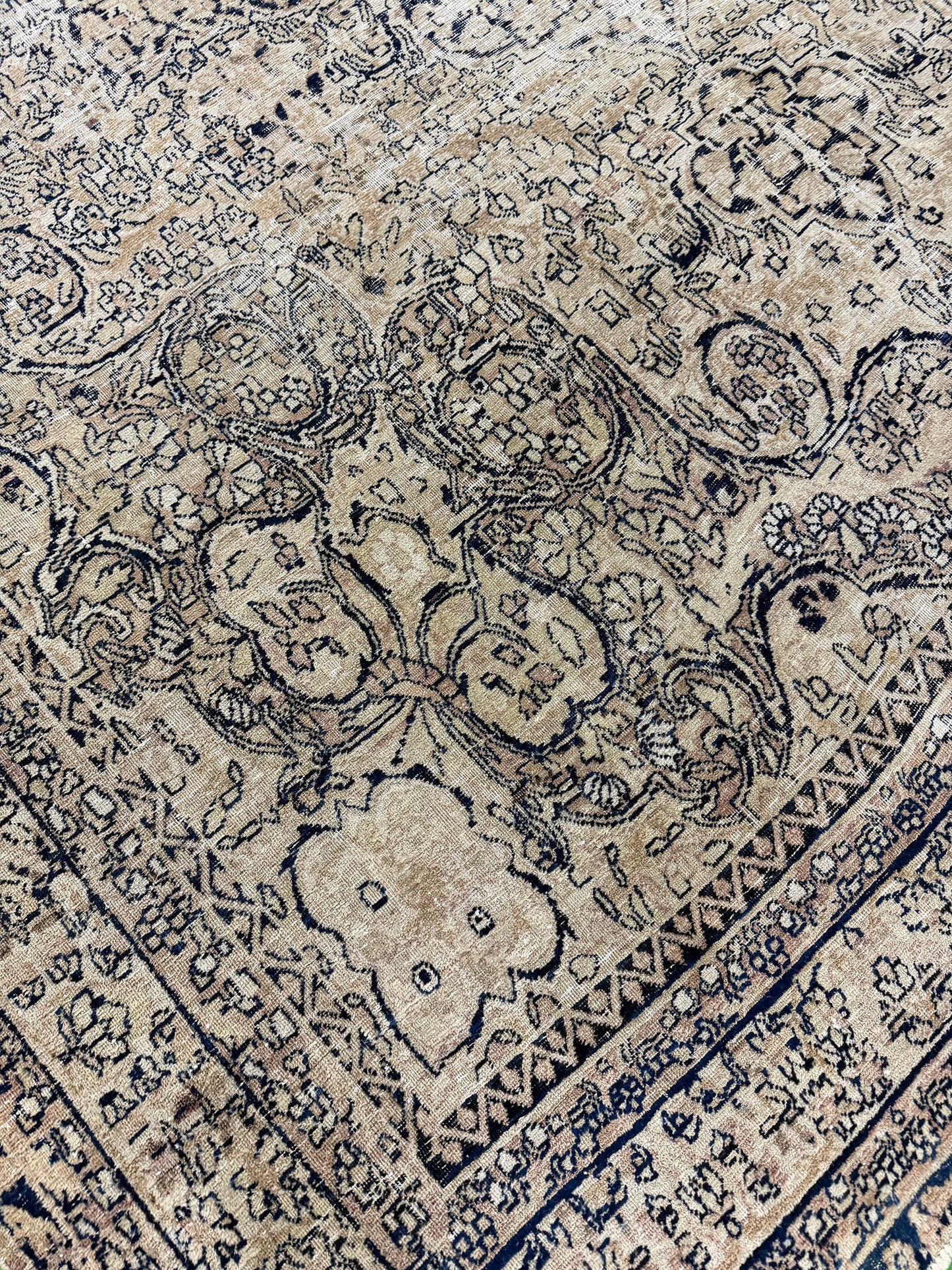 Antique Persian Kerman Rug - close-up of weave texture and pile