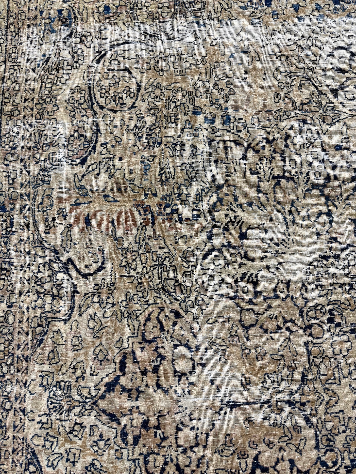 Antique Persian Kerman Rug - overhead flat lay view