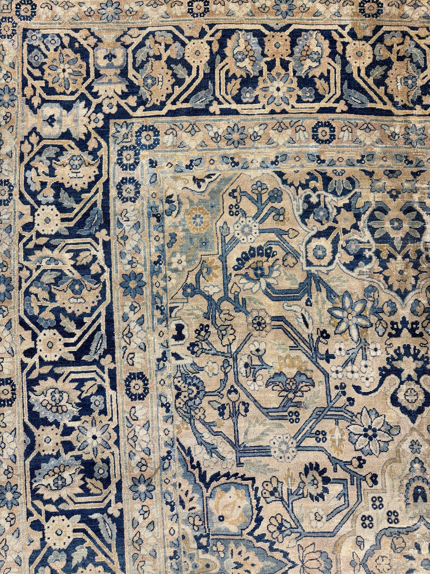 Antique Persian Kerman Rug Allover Design - close-up of weave texture and pile