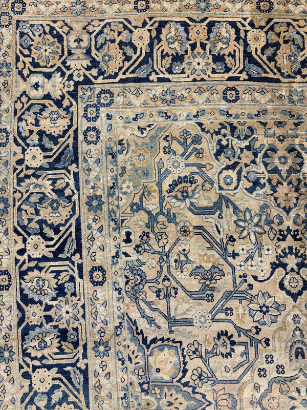 Antique Persian Kerman Rug Allover Design - close-up of weave texture and pile