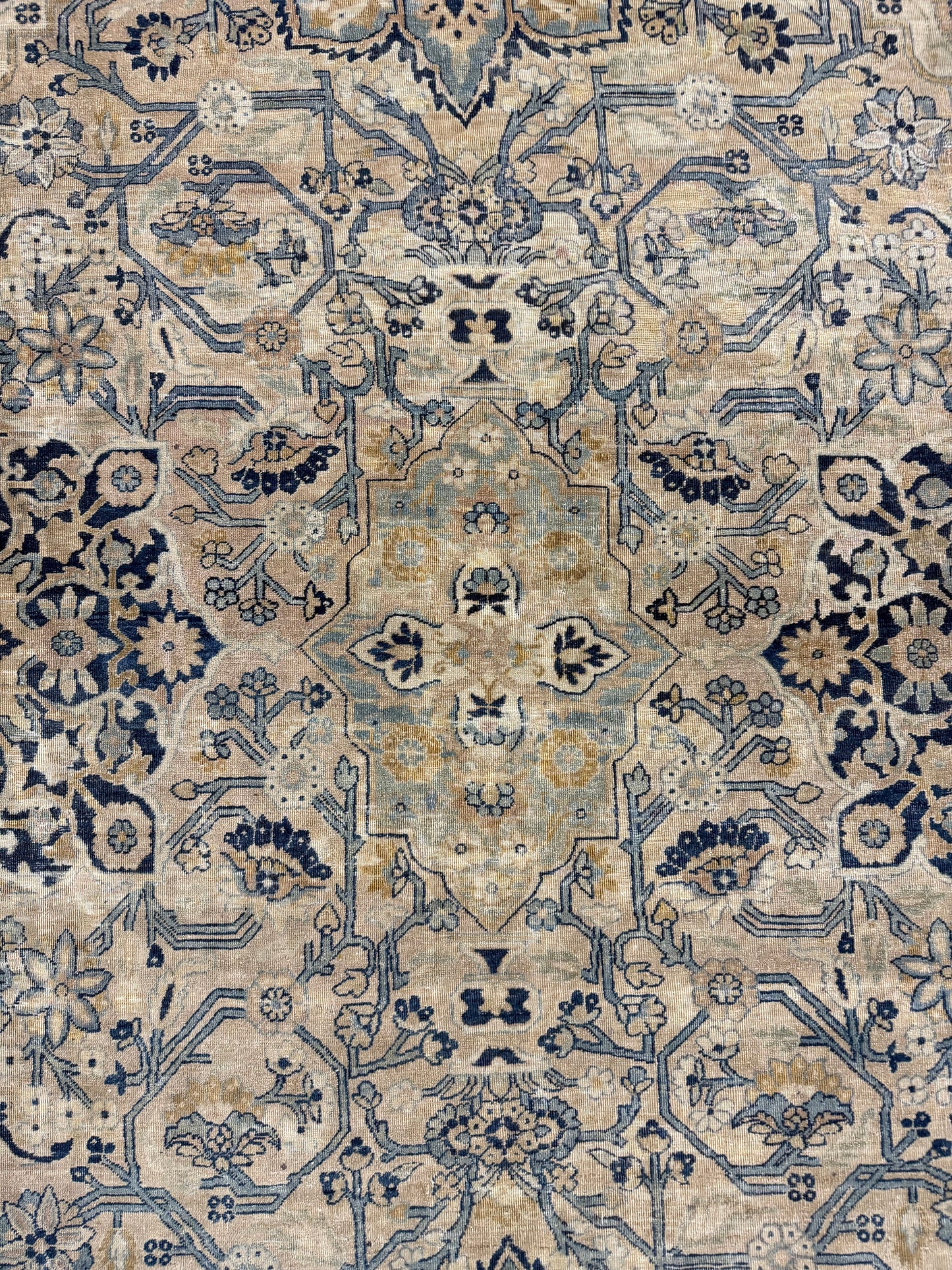 Antique Persian Kerman Rug Allover Design - overhead flat lay view