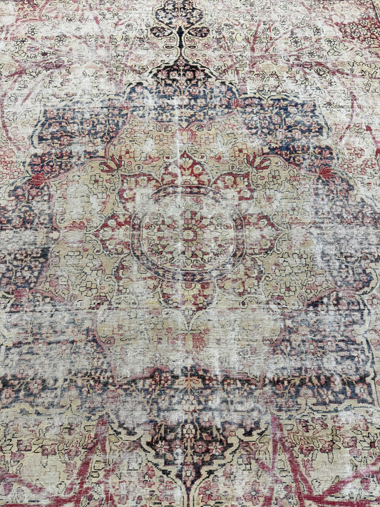 Antique Persian Lavar Kerman Rug - overhead flat lay view