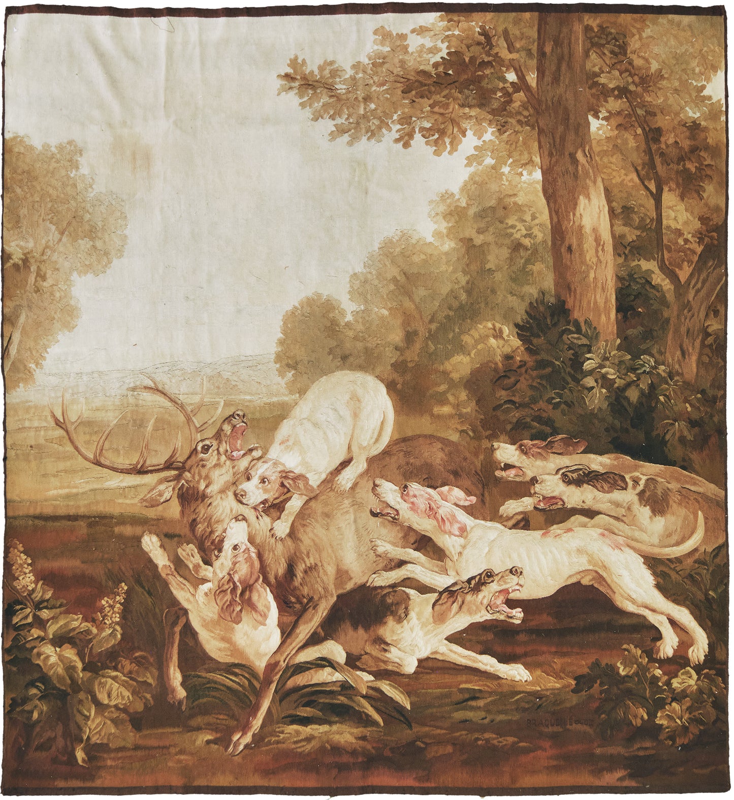 Antique French Tapestry Hunting Dogs
