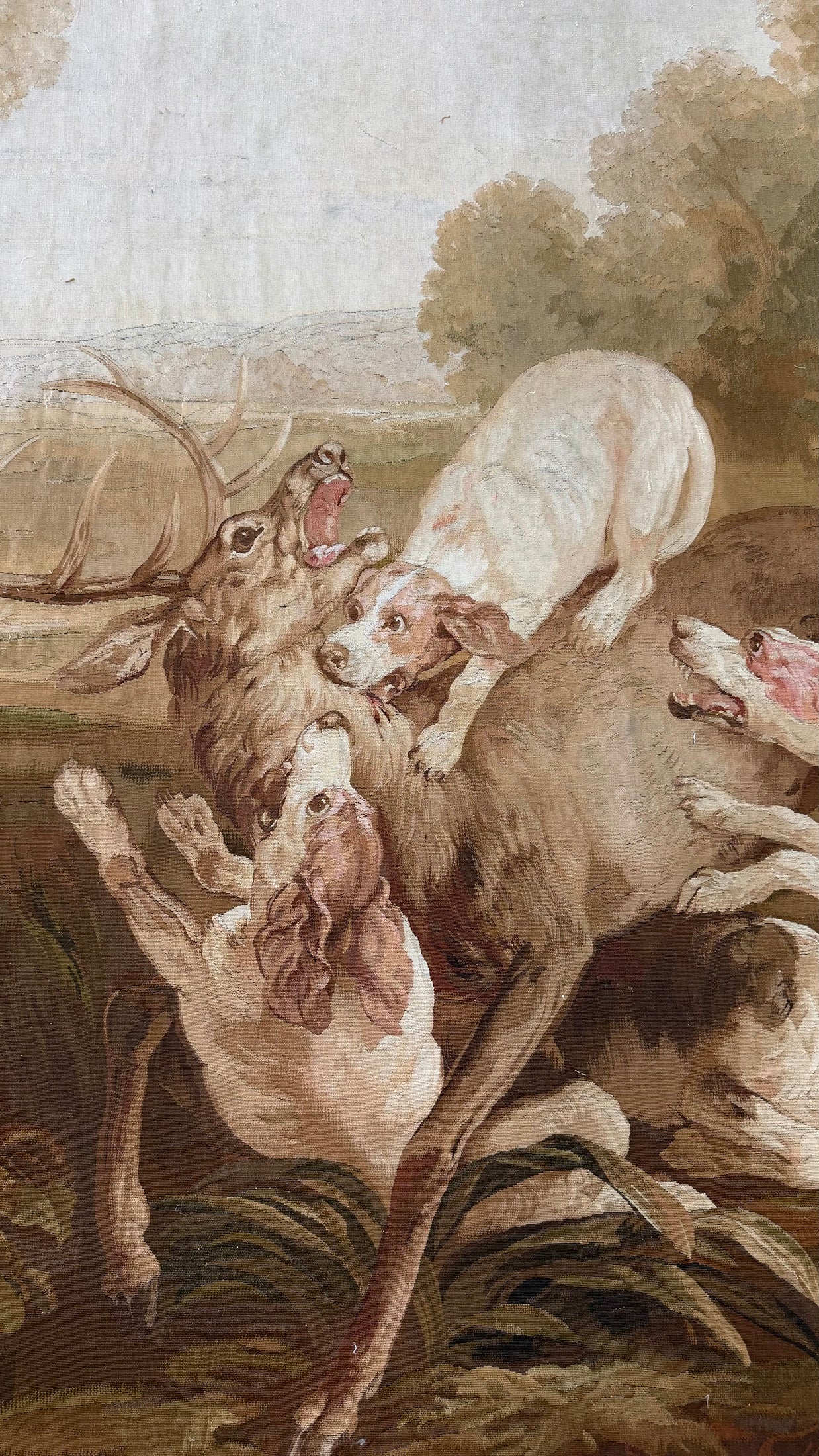 Antique French Tapestry Hunting Dogs