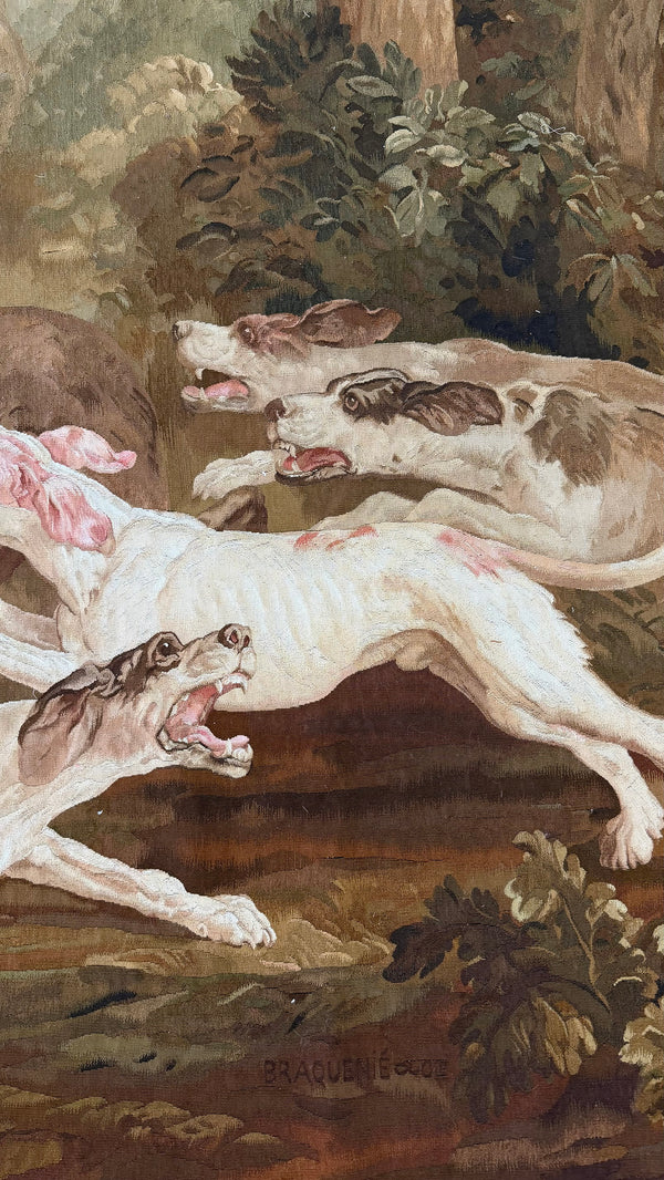 Antique French Tapestry Hunting Dogs