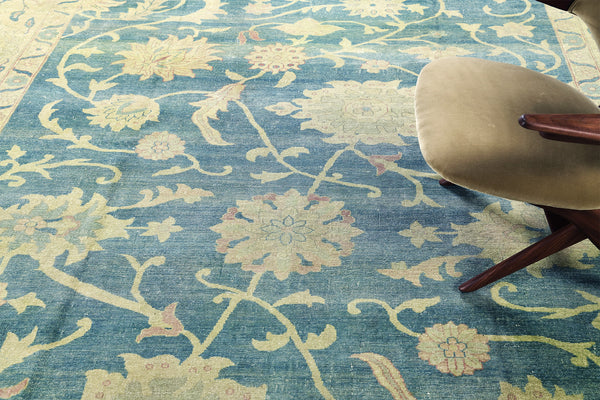 Overdyed Egyptian Sultanabad Rug - overhead flat lay view [#1]
