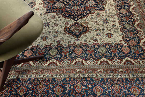 Antique Fine Persian Kashan Mohtasham Rug 57499 - styled in room setting