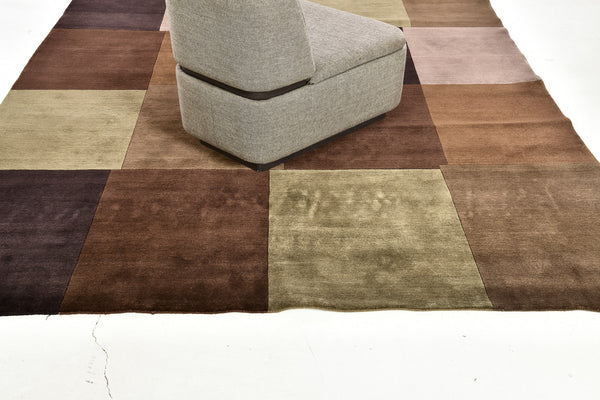 Natural Dye Contemporary Design Rug Mondrian Collection - detailed border and fringe [#7]