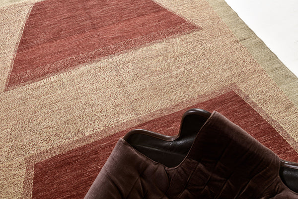 Natural Dye Contemporary Design Rug Mondrian Collection - detailed border and fringe [#2]
