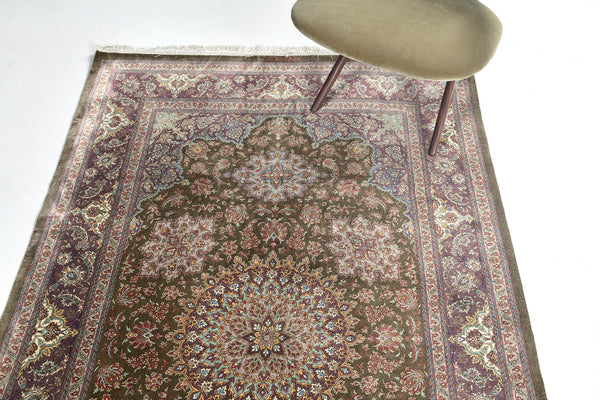 Extra Fine Persian Qum Mirhehdi Pure Silk Rug 59991 - full length showing color variation