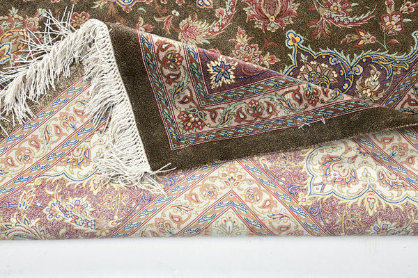Extra Fine Persian Qum Mirhehdi Pure Silk Rug 59991 - detailed border and fringe