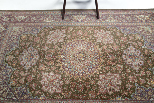 Extra Fine Persian Qum Mirhehdi Pure Silk Rug 59991 - overhead flat lay view