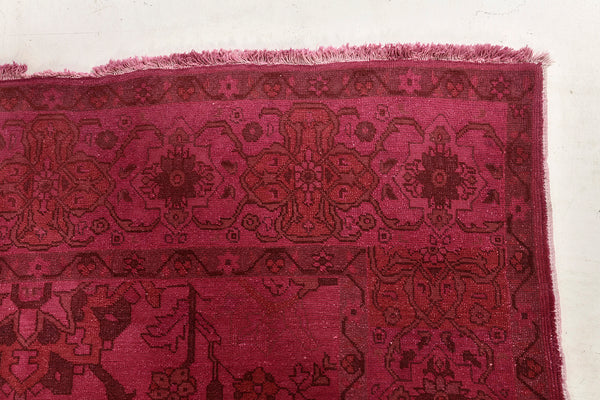 Overdyed Tabriz Design Rug - overhead flat lay view [#1]