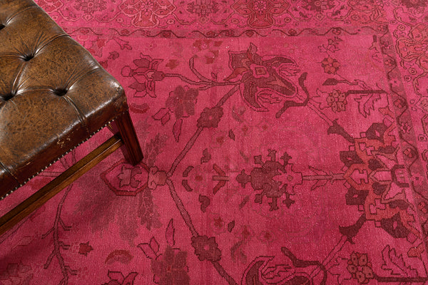 Overdyed Tabriz Design Rug - close-up of weave texture and pile [#1]