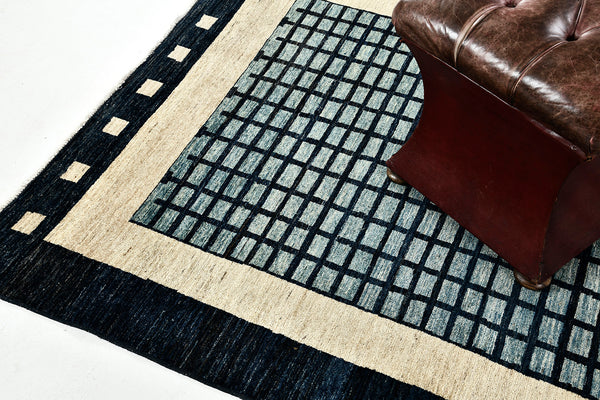Modern Design Vegetable Dye Rug - styled in room setting