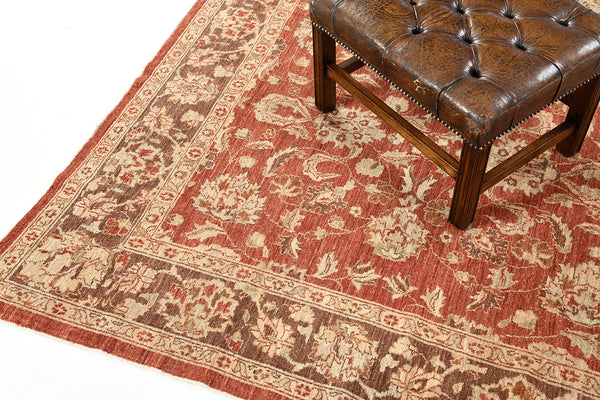 Natural Dye Sultanabad Revival Square Rug - artisan revival weave - close-up of weave texture and pile [#7]