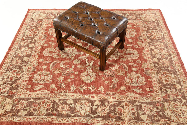 Natural Dye Sultanabad Revival Square Rug - artisan revival weave - overhead flat lay view [#7]