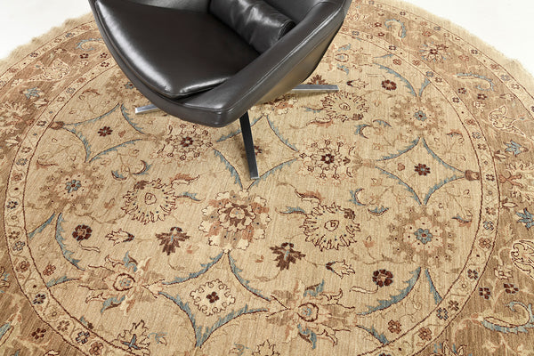 Natural Dye Sultanabad Revival Round Rug - artisan revival weave - close-up of weave texture and pile [#6]