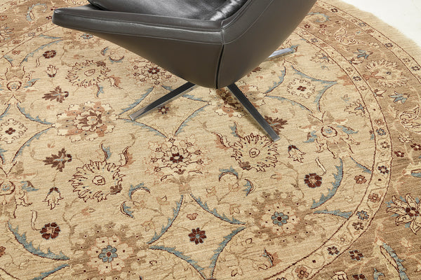 Natural Dye Sultanabad Revival Round Rug - artisan revival weave - overhead flat lay view [#6]