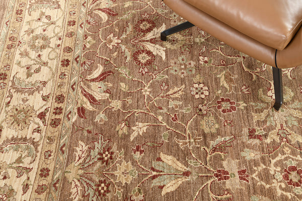 Natural Dye Antique Revival Divine Square Rug - artisan revival weave - detailed border and fringe