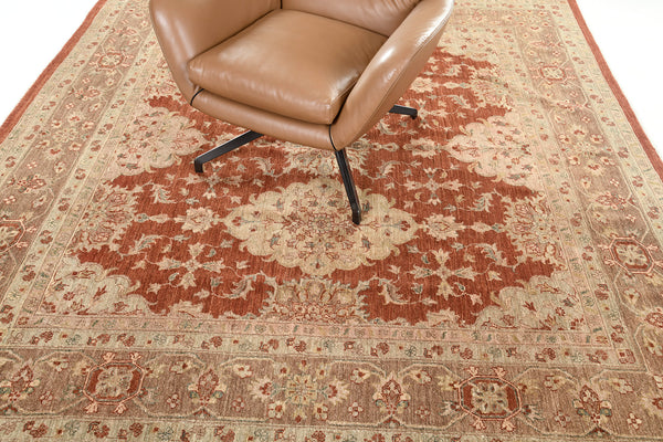 Natural Dye Allover Mahal Revival Square Rug - artisan revival weave - close-up of weave texture and pile [#1]