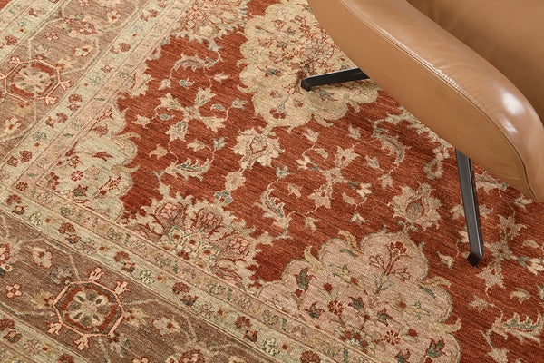 Natural Dye Allover Mahal Revival Square Rug - artisan revival weave - overhead flat lay view [#1]