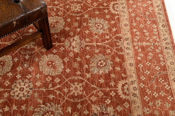 Natural Dye Sultanabad Revival Square Rug - artisan revival weave - close-up of weave texture and pile [#6]