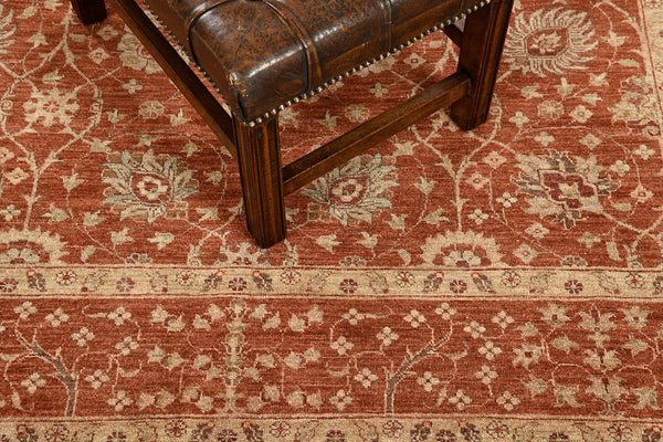 Natural Dye Sultanabad Revival Square Rug - artisan revival weave - detailed border and fringe [#6]