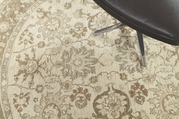Vintage Style Sultanabad Revival Round Rug - artisan revival weave - overhead flat lay view [#11]