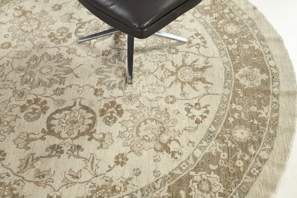 Vintage Style Sultanabad Revival Round Rug - artisan revival weave - detailed border and fringe [#11]